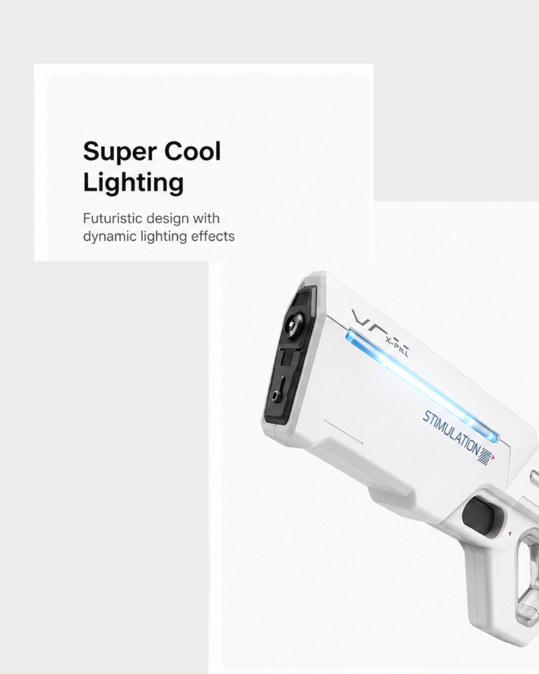 Pistolet à eau électrique rechargeable AquaBlast vu de profil, réservoir grande capacité
