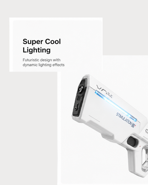 Pistolet à eau électrique rechargeable AquaBlast vu de profil, réservoir grande capacité