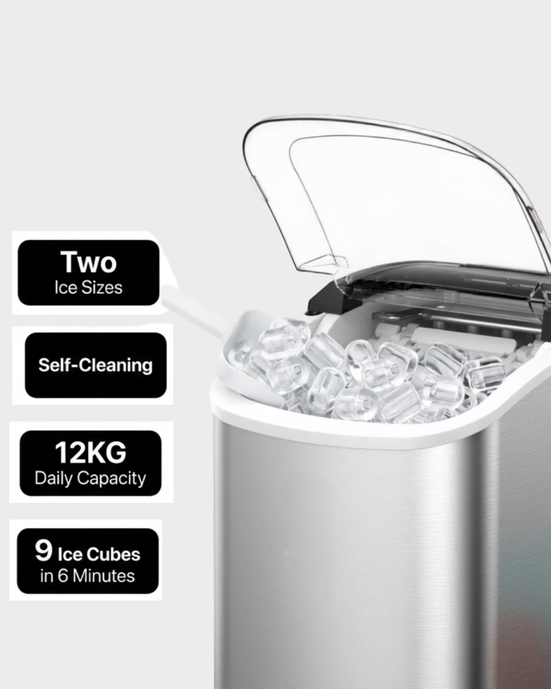 Machine à glaçons IceCube Pro remplie de glaçons avec pelle incluse