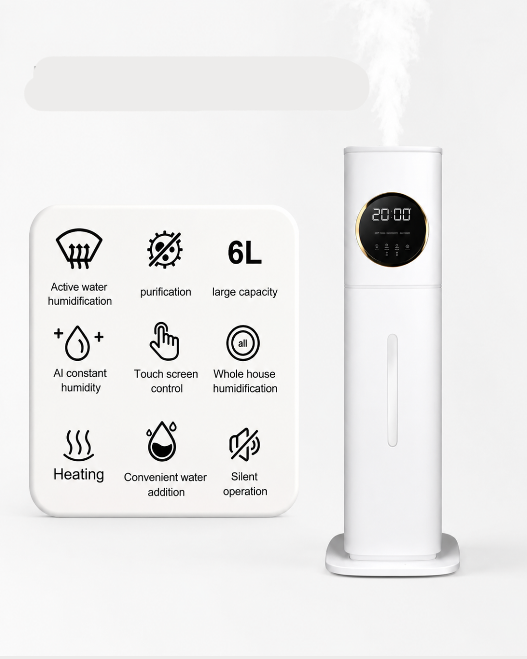 Écran tactile et commandes de l'humidificateur d'air AeroMist