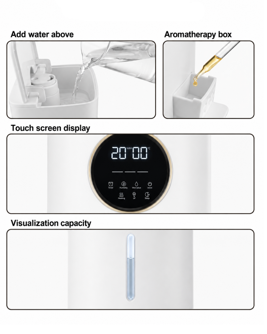 Humidificateur AeroMist diffusant une brume fine dans un salon