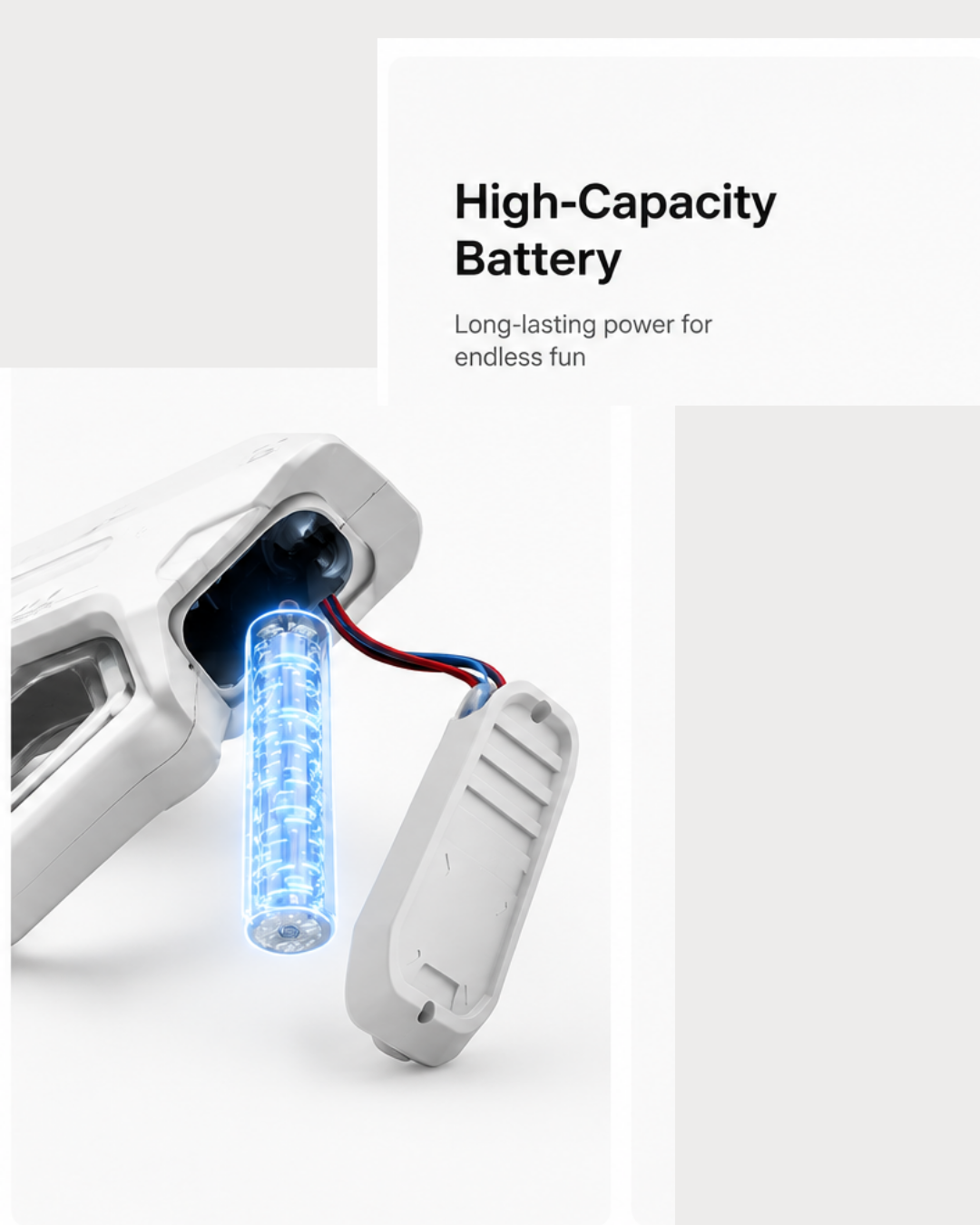 Détail de la gâchette et du design futuriste du pistolet à eau électrique Zyra AquaBlast